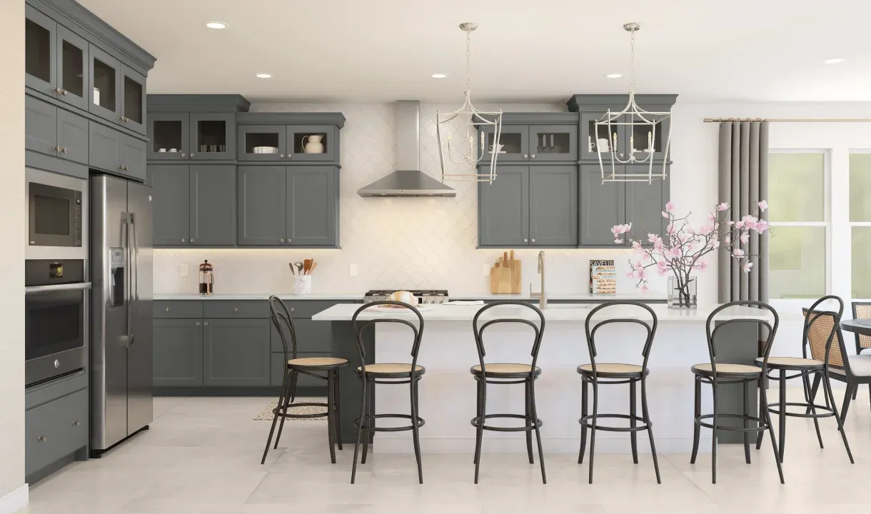 Kitchen with upper glass cabinetry