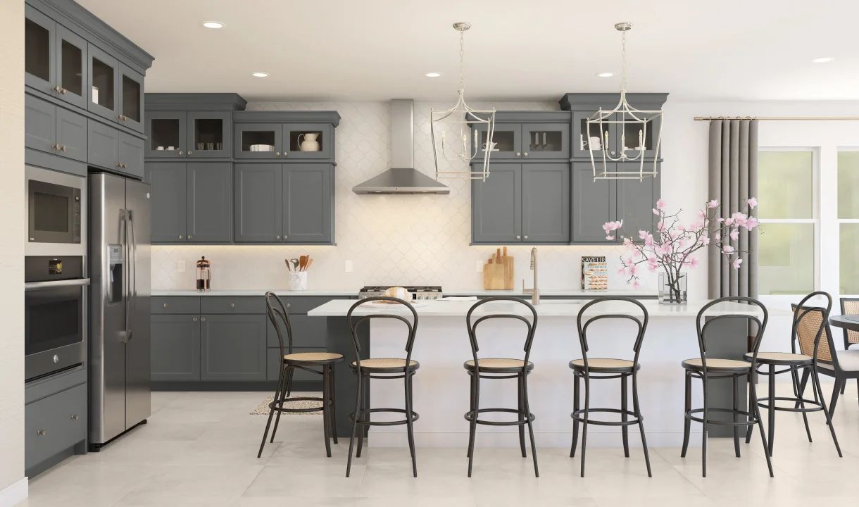 Kitchen with upper glass cabinetry