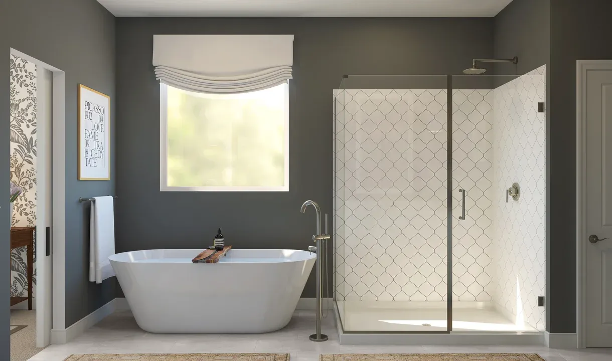 Primary bath with glass shower enclosure