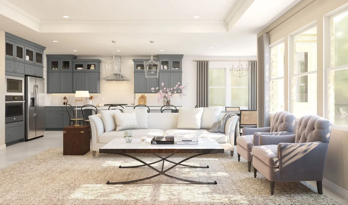 Great room with ceiling treatment