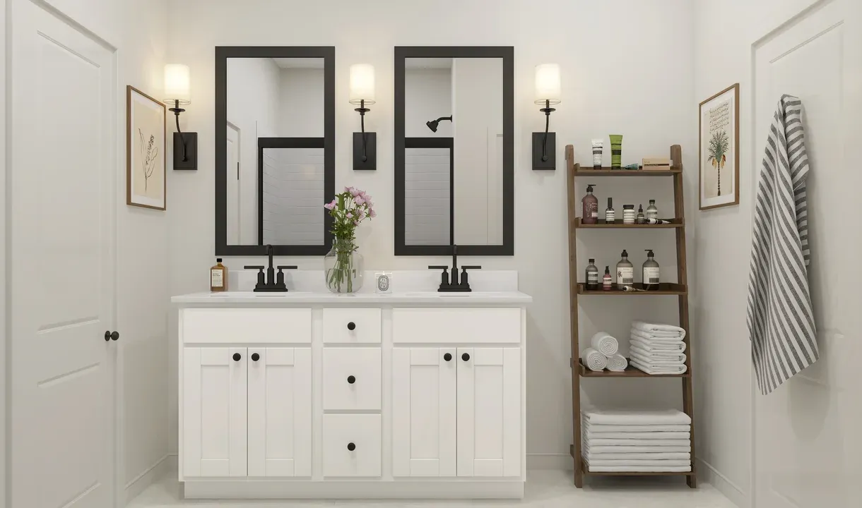 Primary bath with matte black hardware & dual sinks