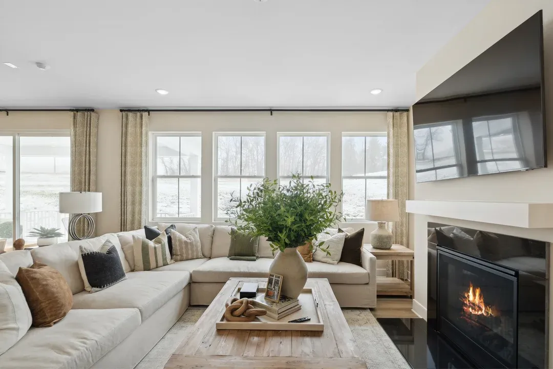 Great room featuring cozy fireplace