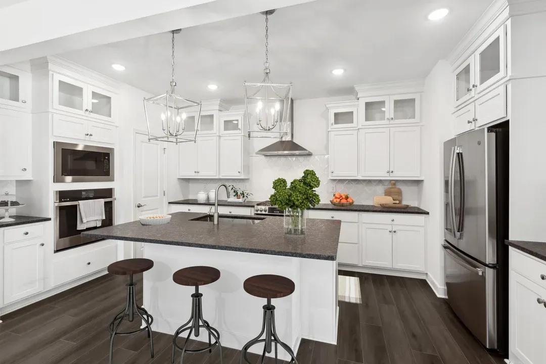Kitchen with upper glass cabinetry