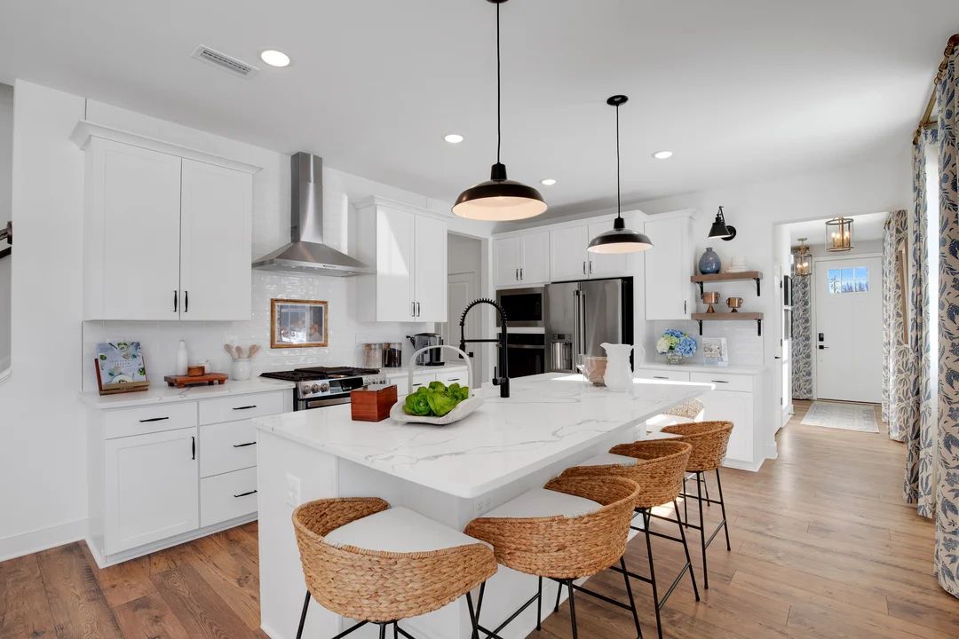 Kitchen with center island & pendant lighting above