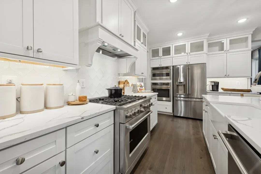 Kitchen features brushed satin nickel hardware