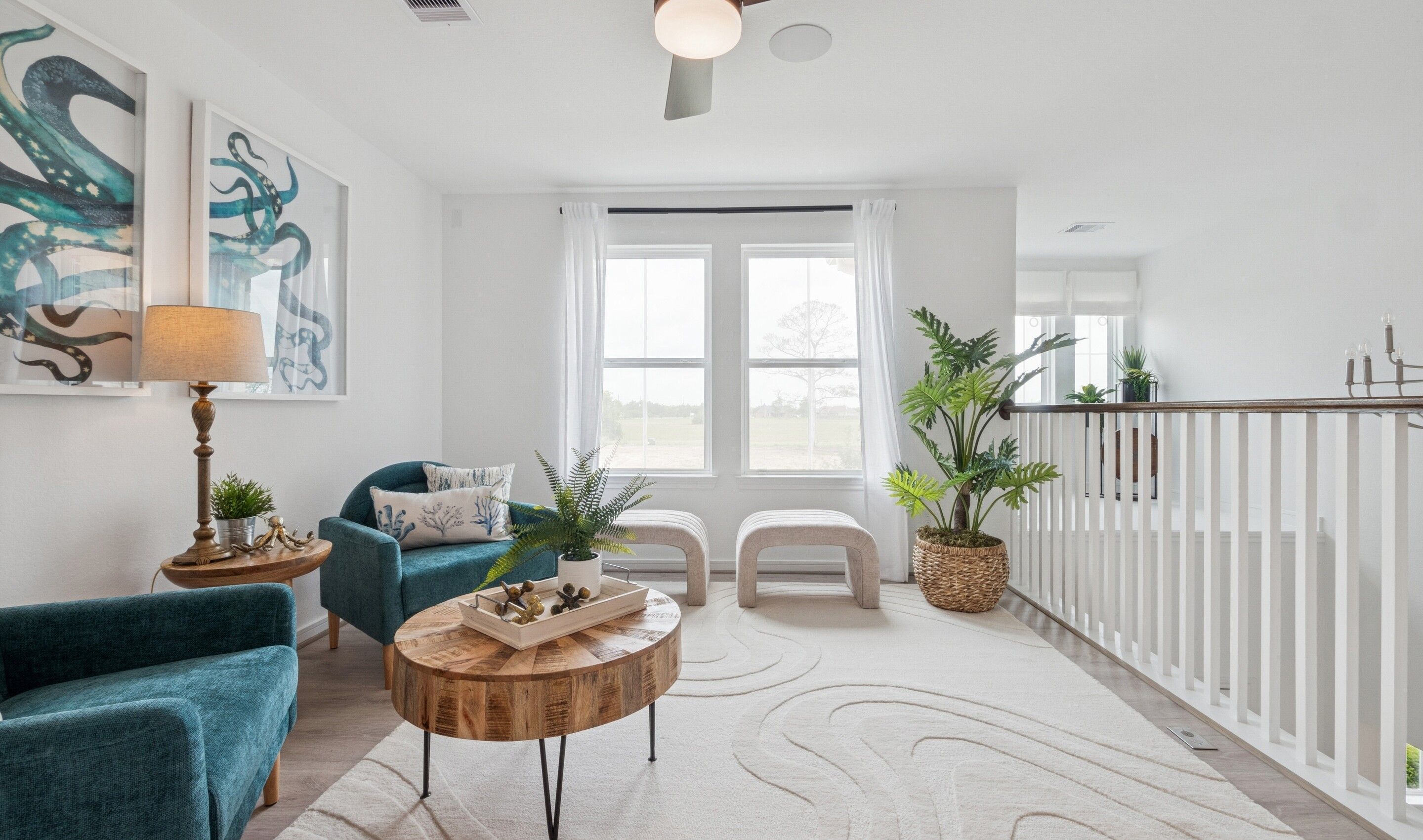 Loft open to below with nearby plant shelf