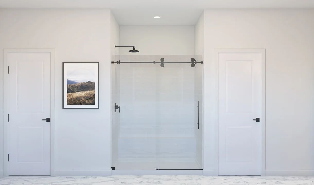 Primary bath with glass shower enclosure