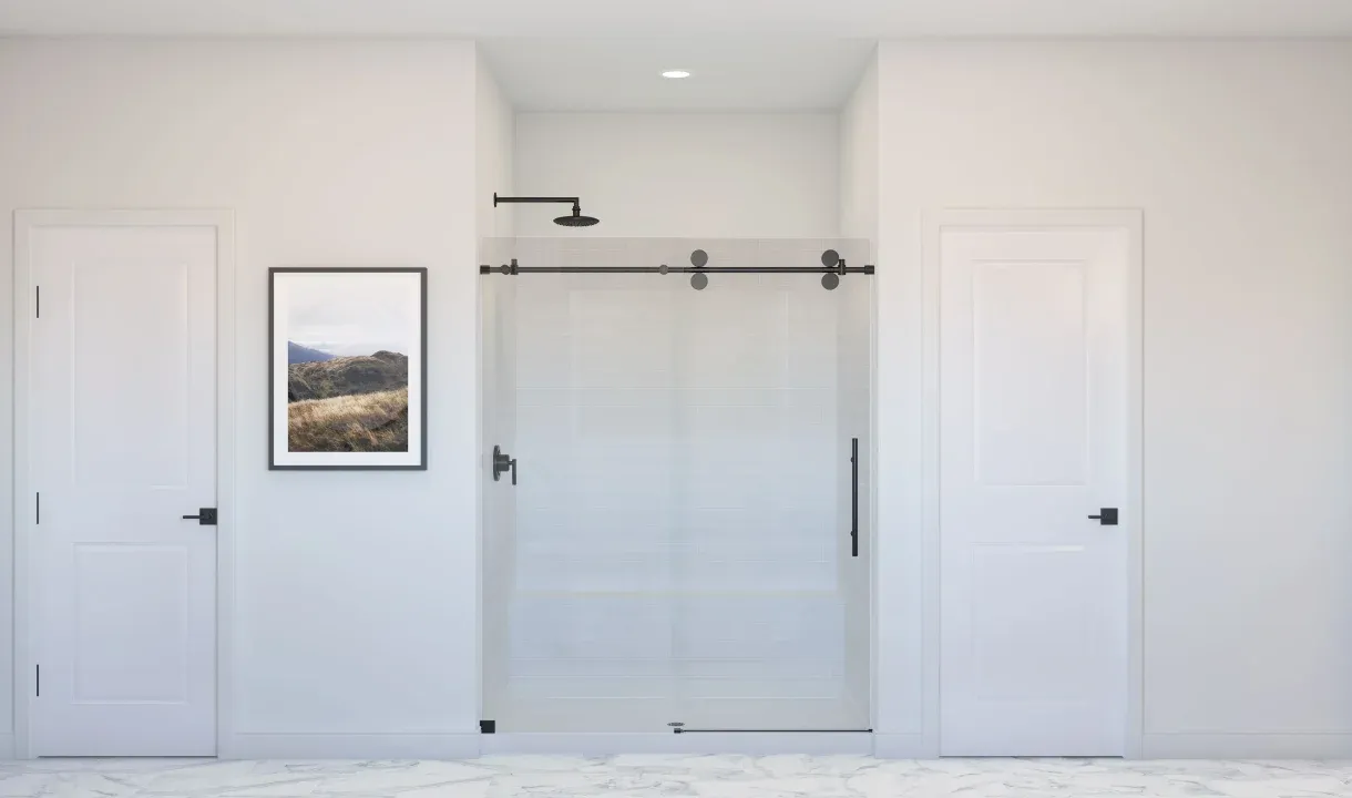 Primary bath with glass shower enclosure