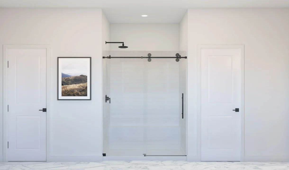 Primary bath with glass shower enclosure