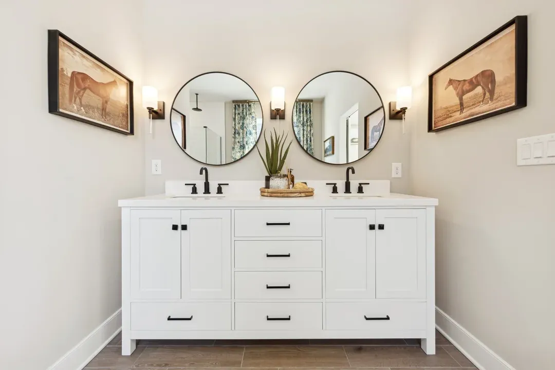 Primary bath with matte black fixtures