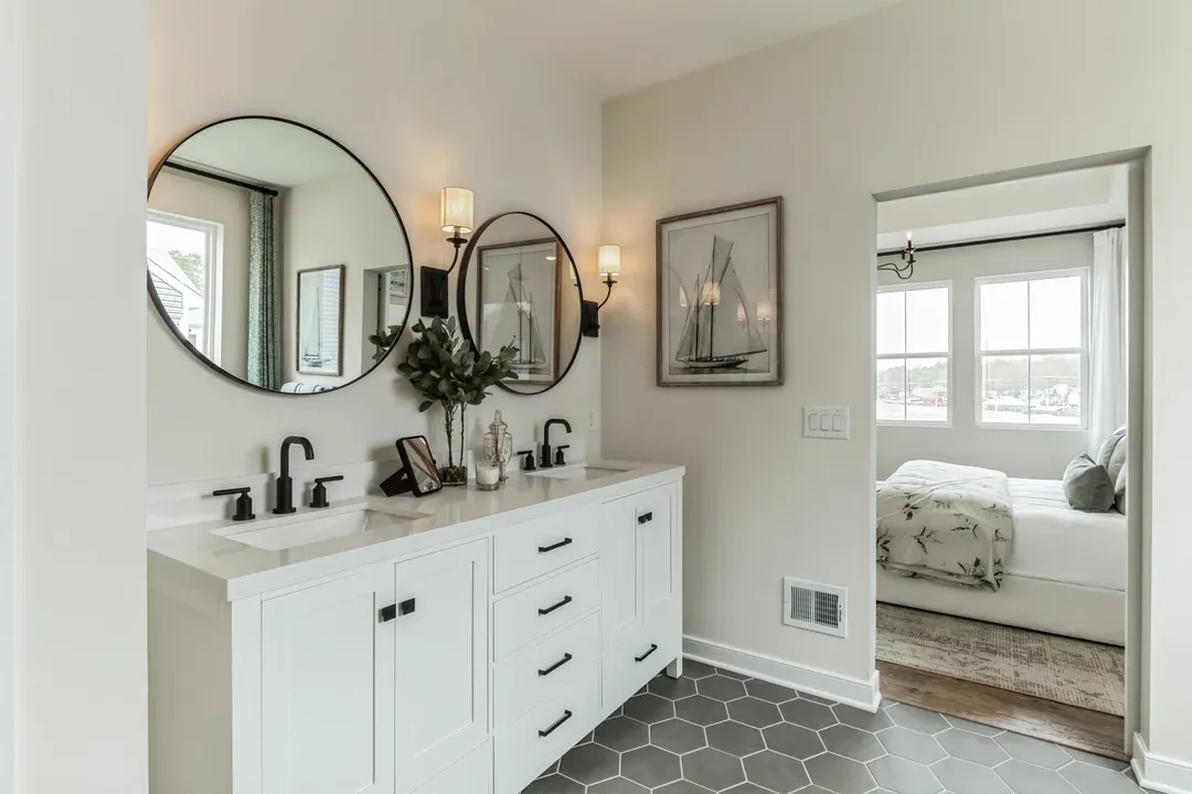 Primary bath with matte black hardware