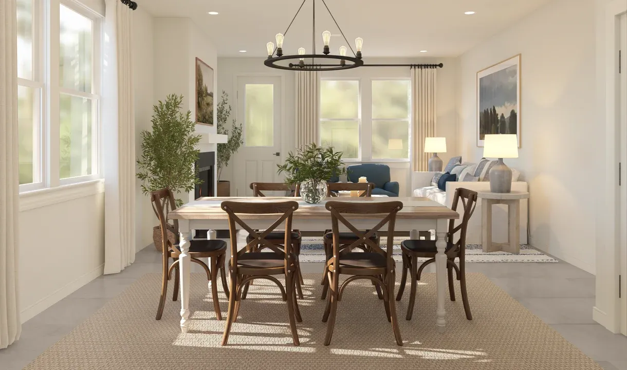 Dining area with chandelier