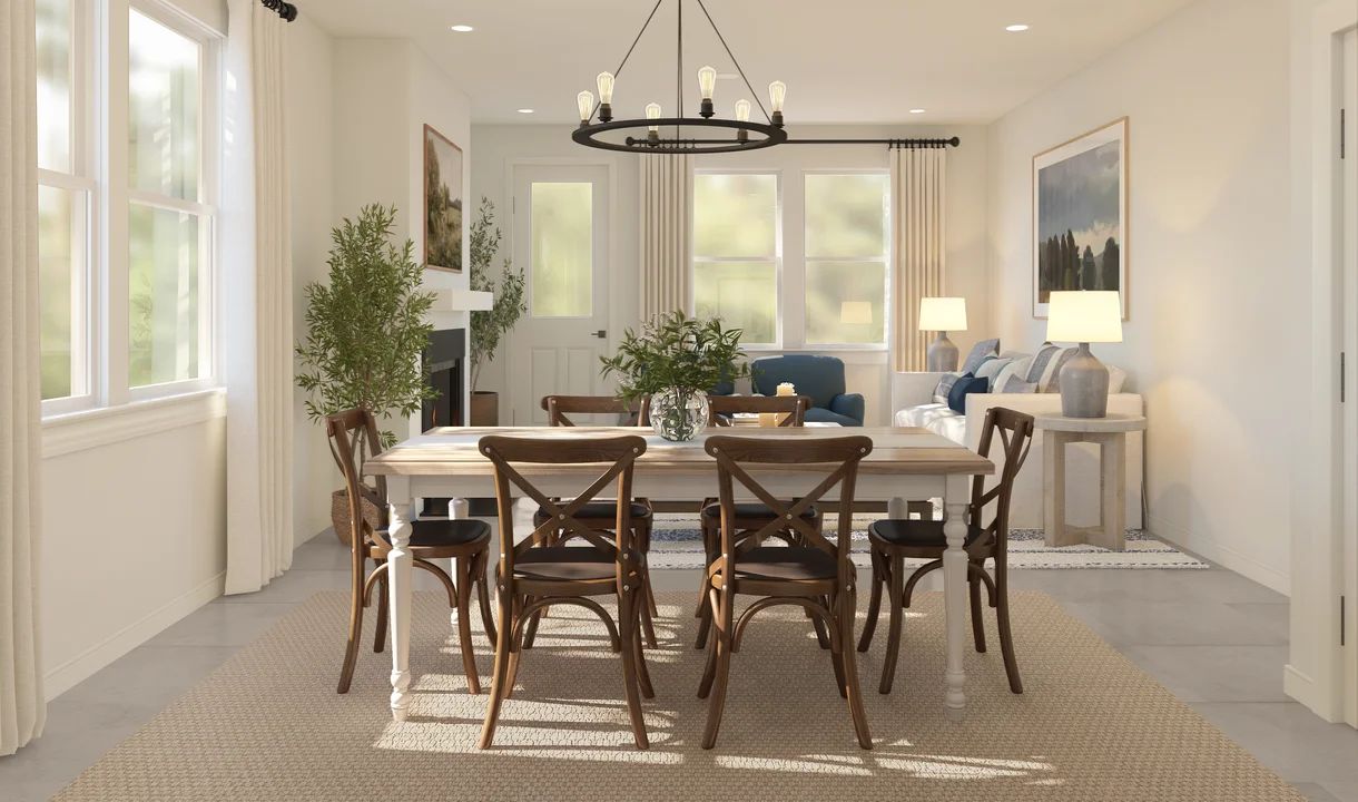 Dining area with chandelier
