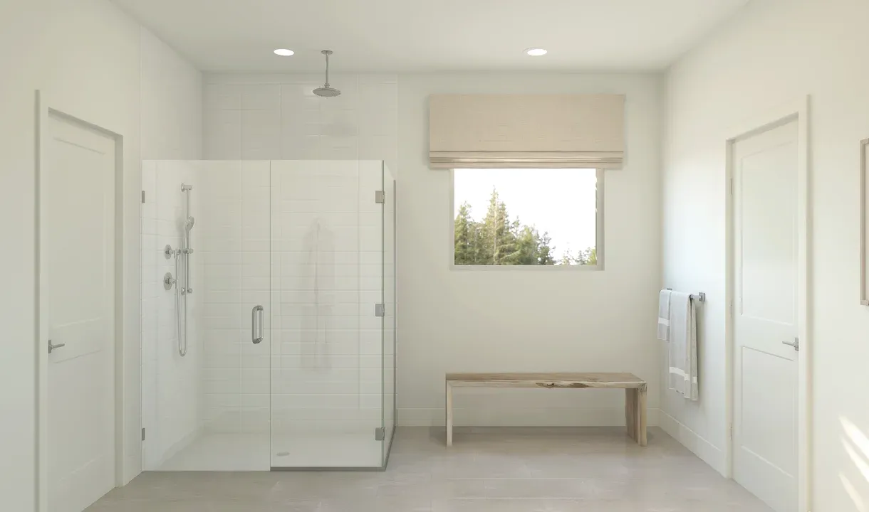 Primary bath with glass shower enclosure