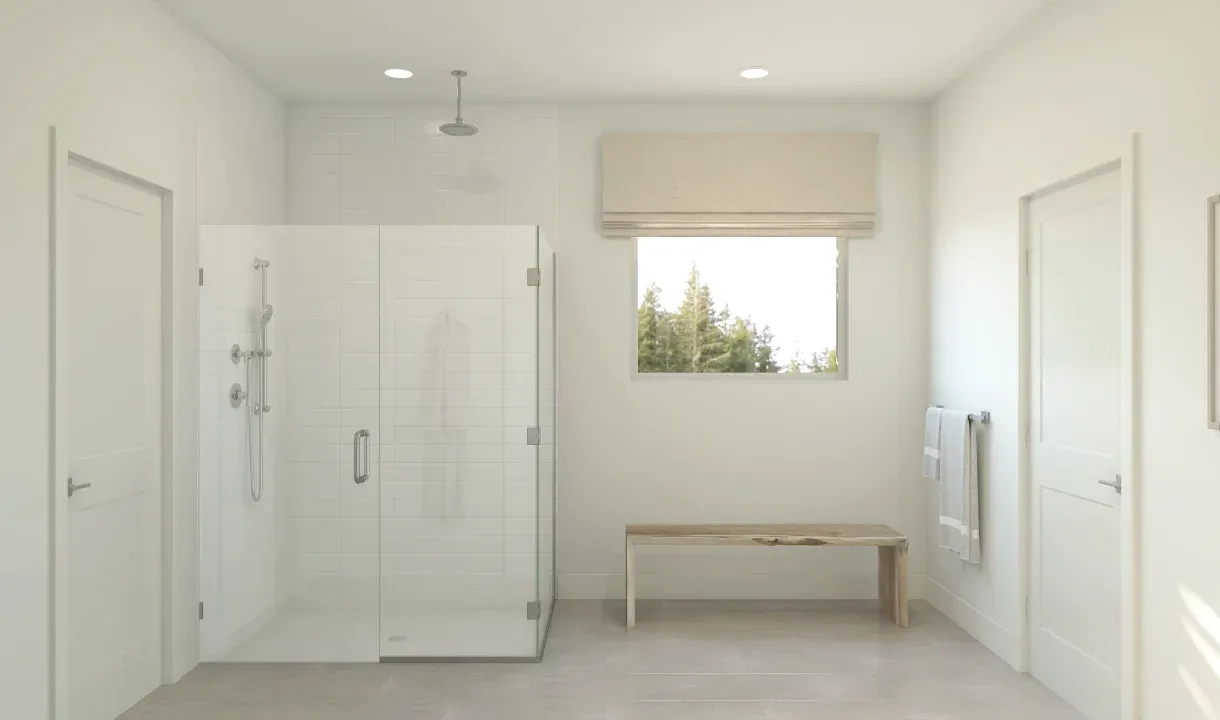Primary bath with glass shower enclosure