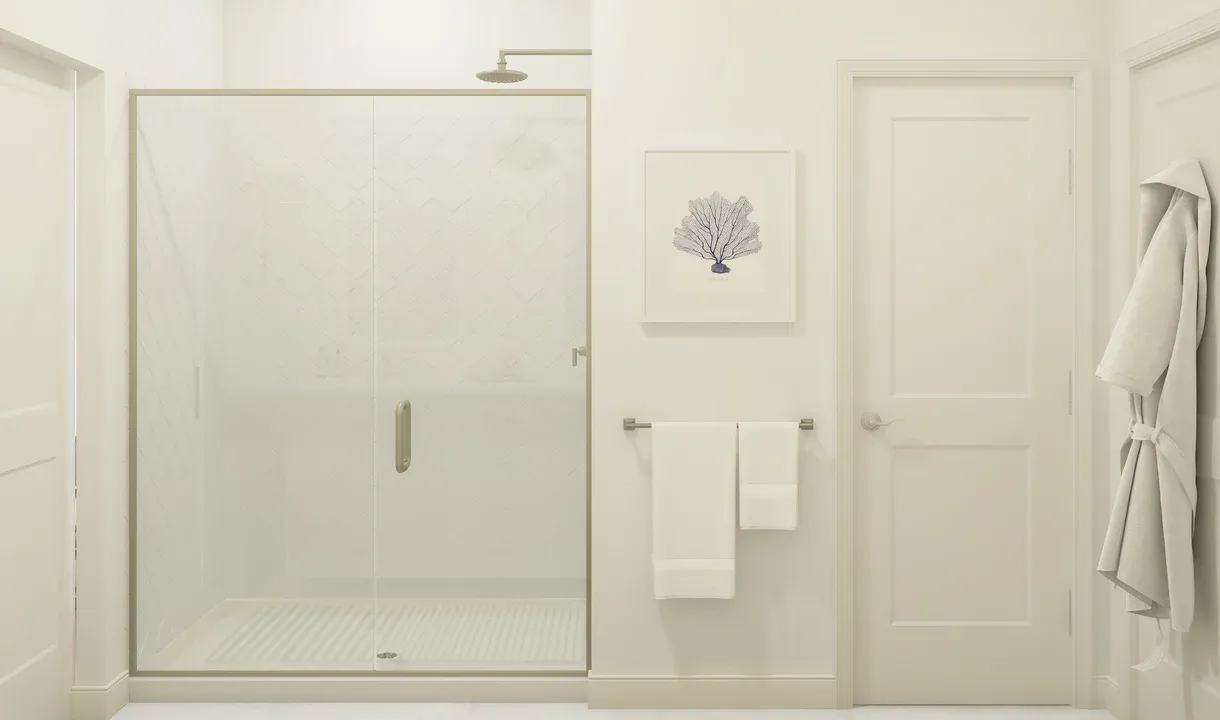Primary bath with glass shower enclosure