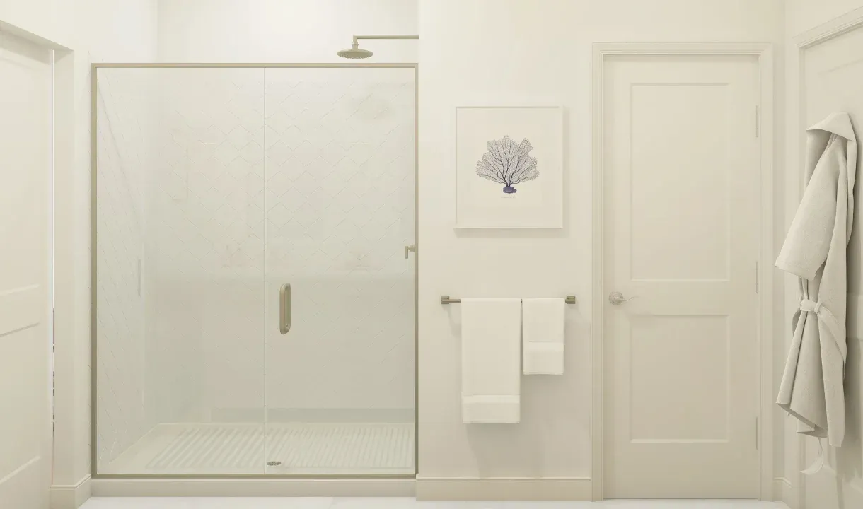 Primary bath with glass shower enclosure
