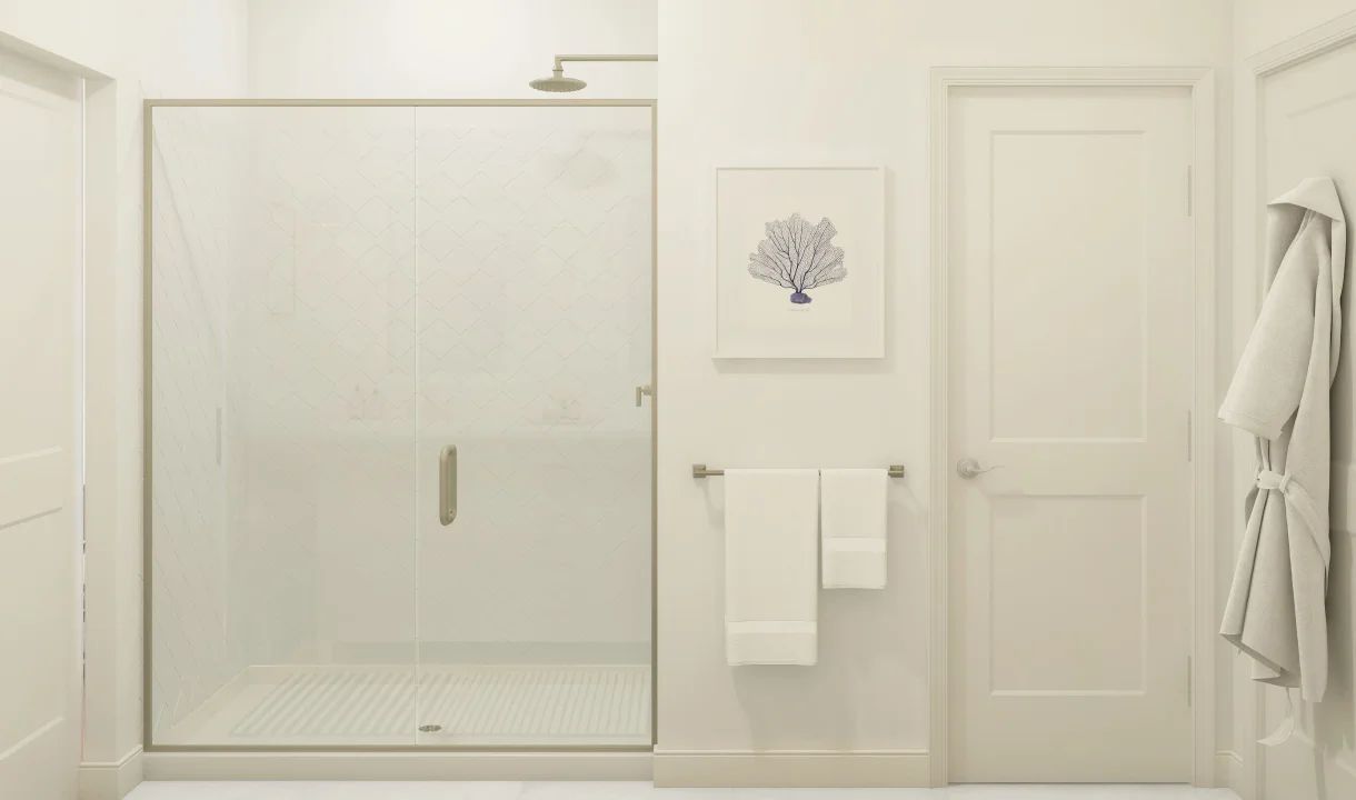 Primary bath with glass shower enclosure