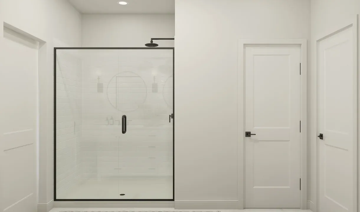 Primary bath with glass shower enclosure