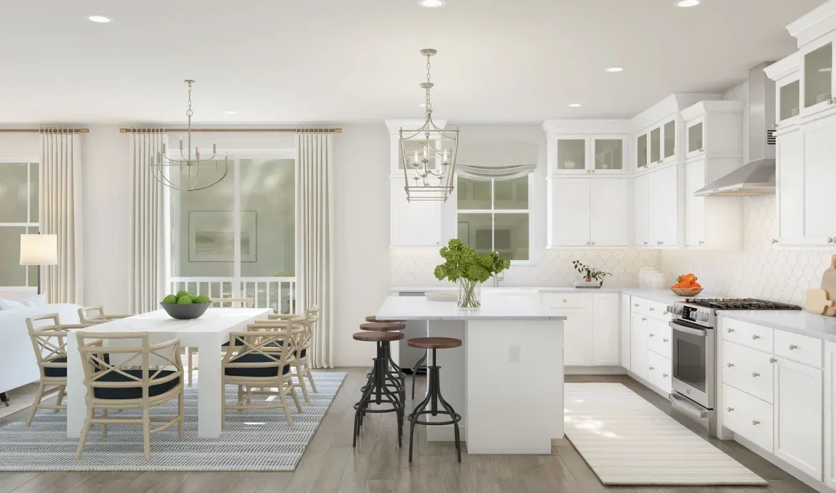 Kitchen with quartz island and countertops