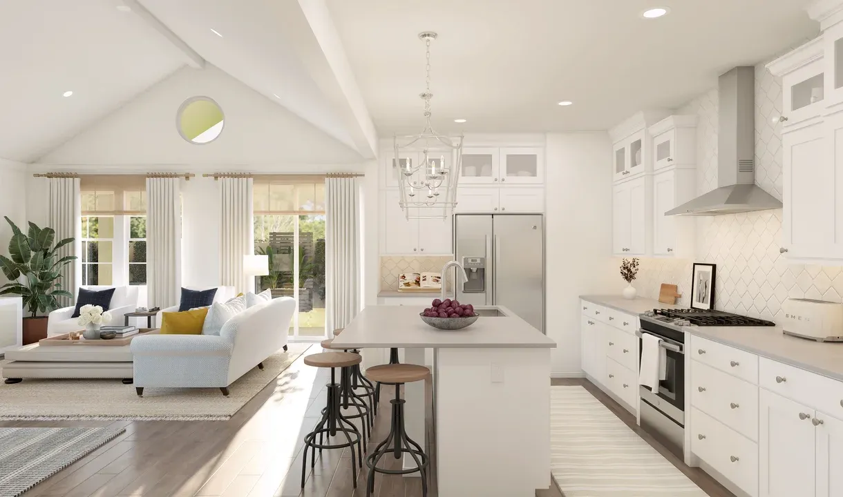 Kitchen with quartz island and countertops