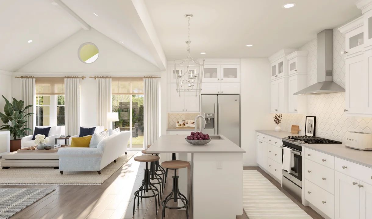 Kitchen with quartz island and countertops