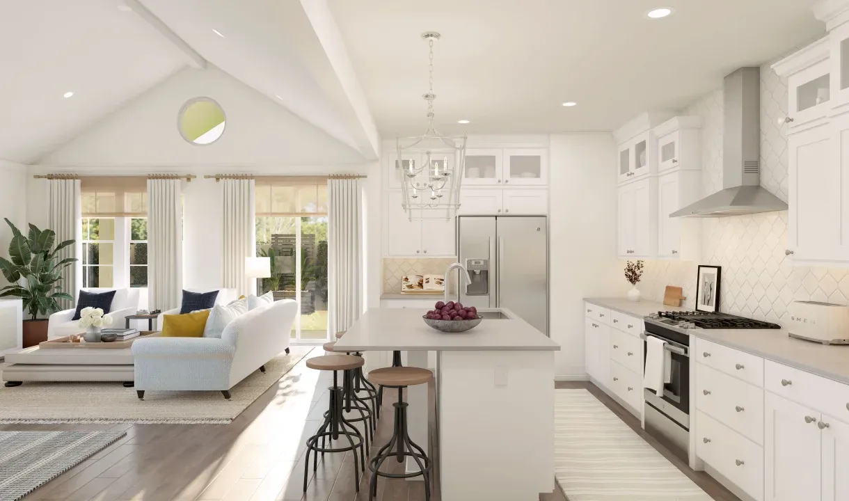 Kitchen with quartz island and countertops