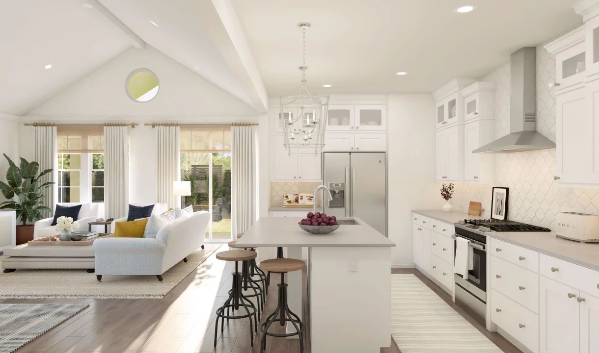 Kitchen with quartz island and countertops