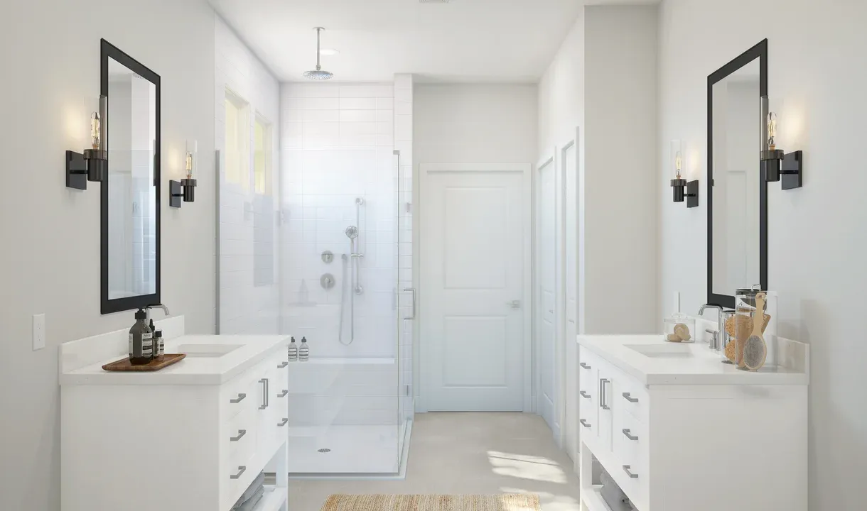 Primary bath with glass shower enclosure
