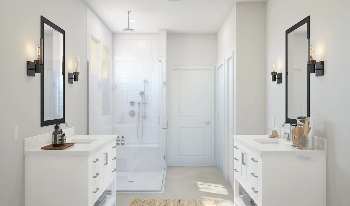 Primary bath with glass shower enclosure