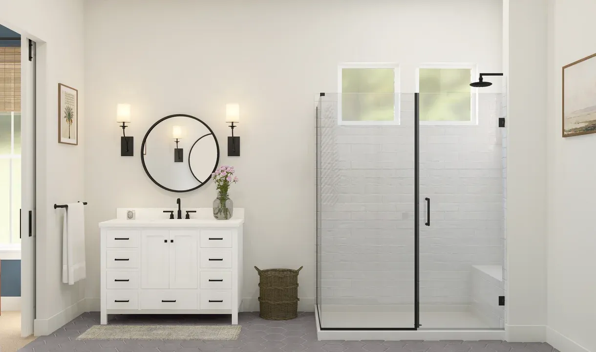 Primary bath with glass shower enclosure