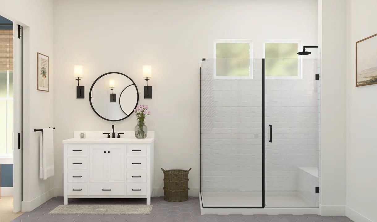 Primary bath with glass shower enclosure