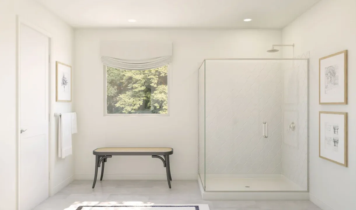 Primary bath with glass shower enclosure
