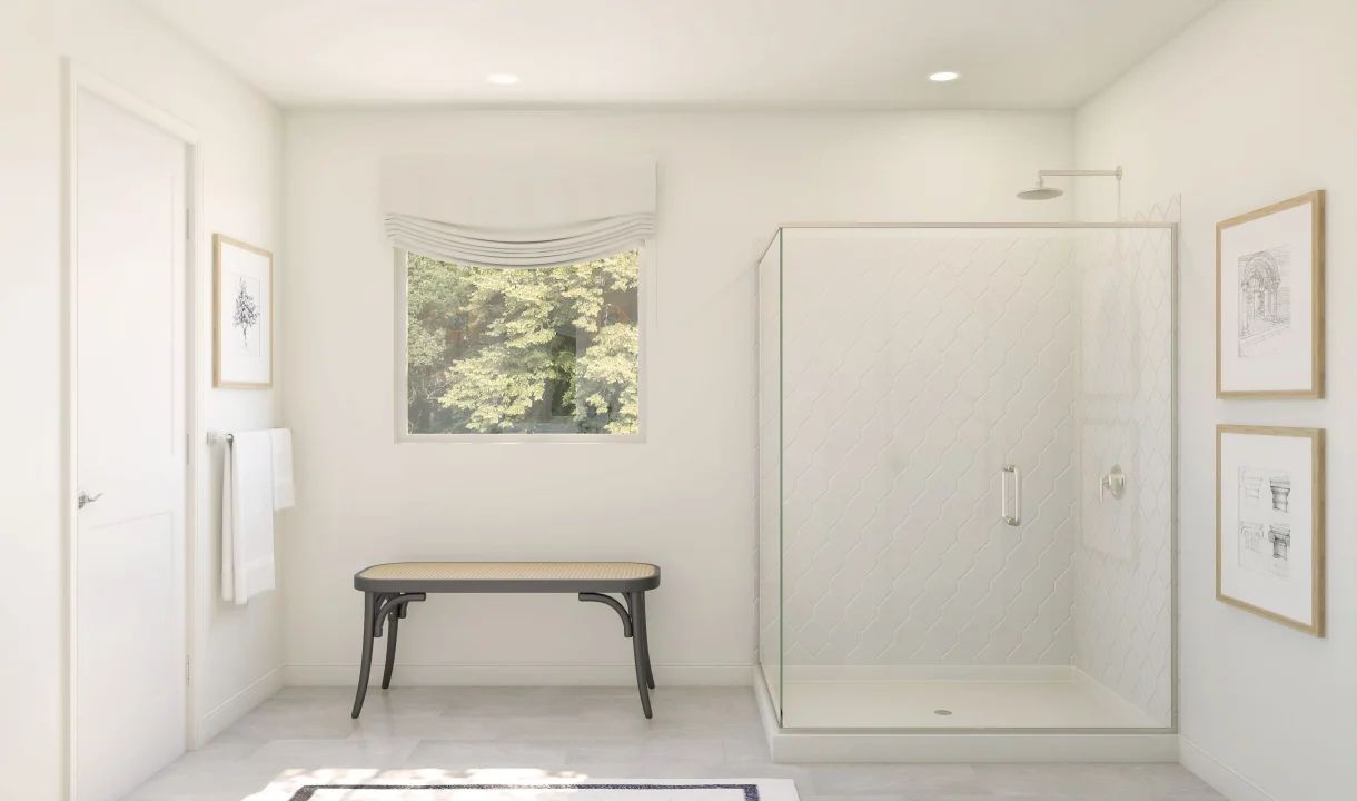 Primary bath with glass shower enclosure