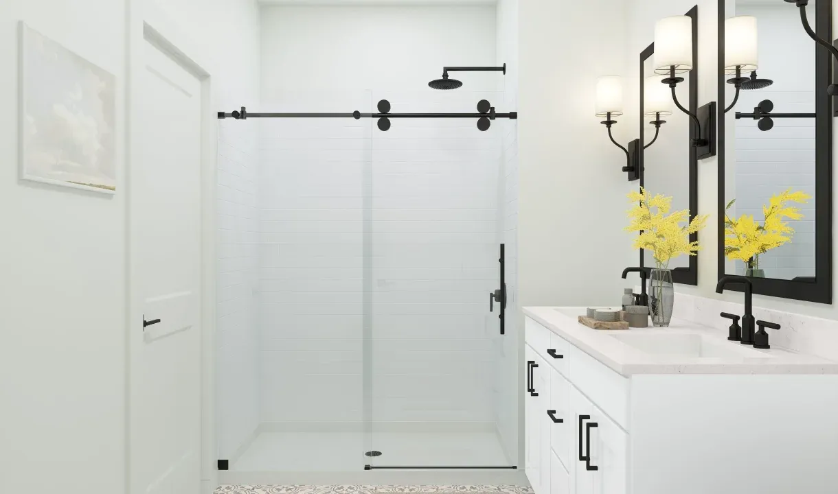 Primary bath with glass shower enclosure