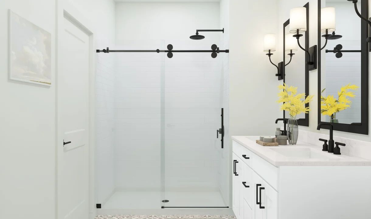 Primary bath with glass shower enclosure