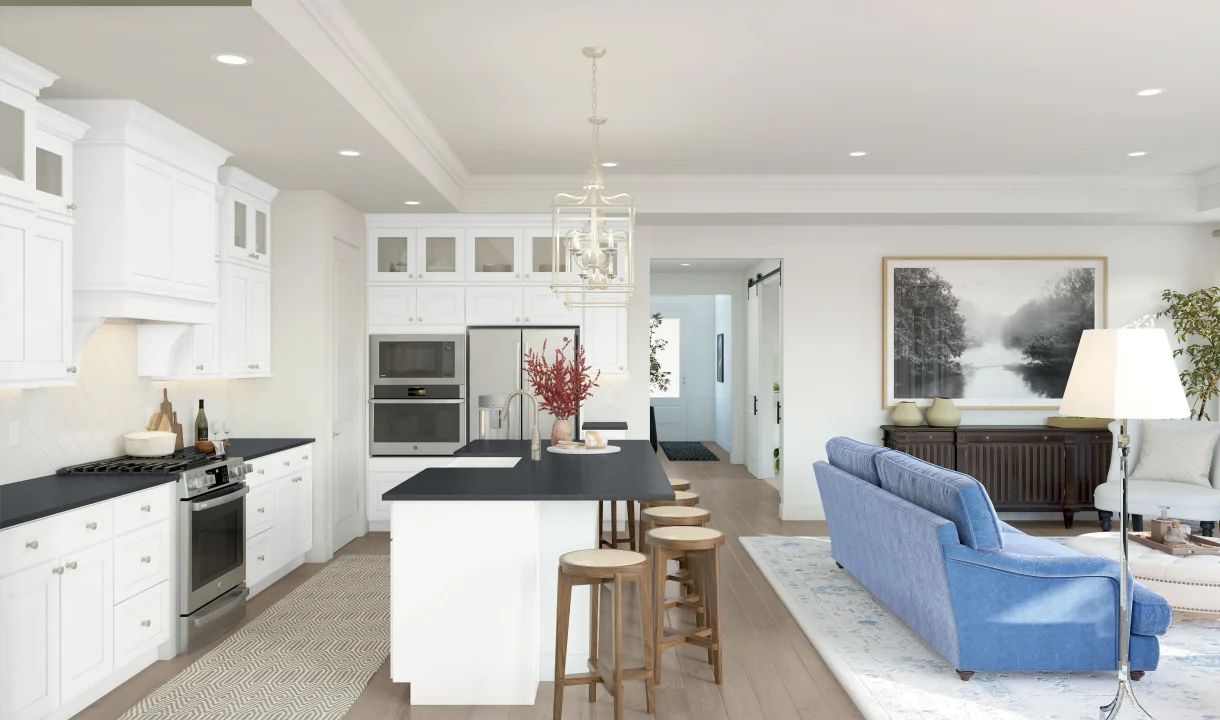 Kitchen with quartz island and countertops