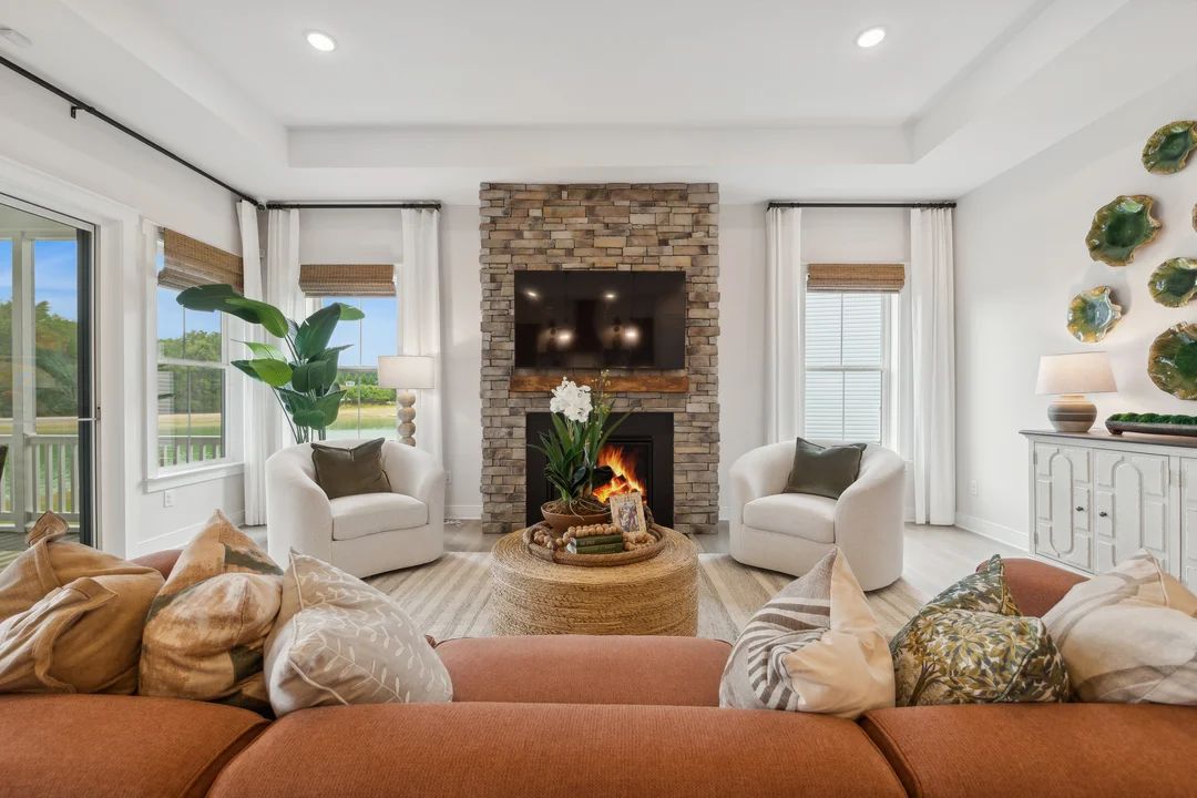 Great room featuring stylish ceiling treatment