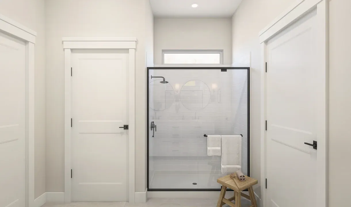 Primary bath with glass shower enclosure- Artist Rendering