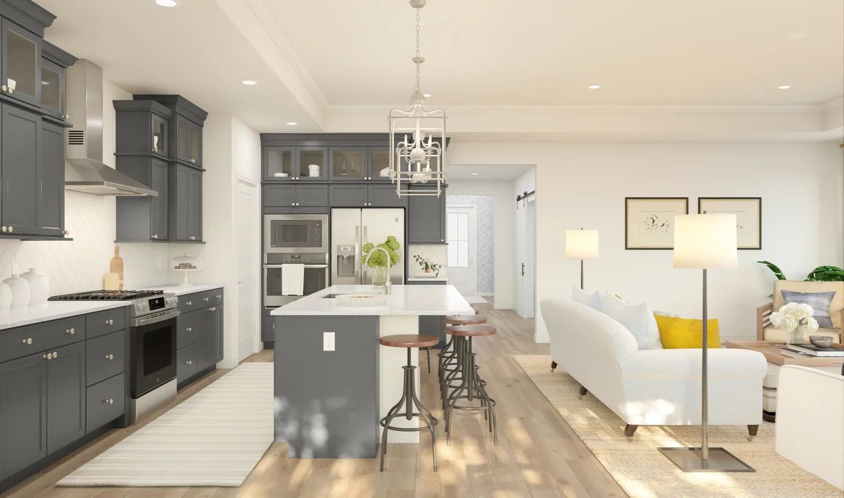 Kitchen with upper glass cabinetry