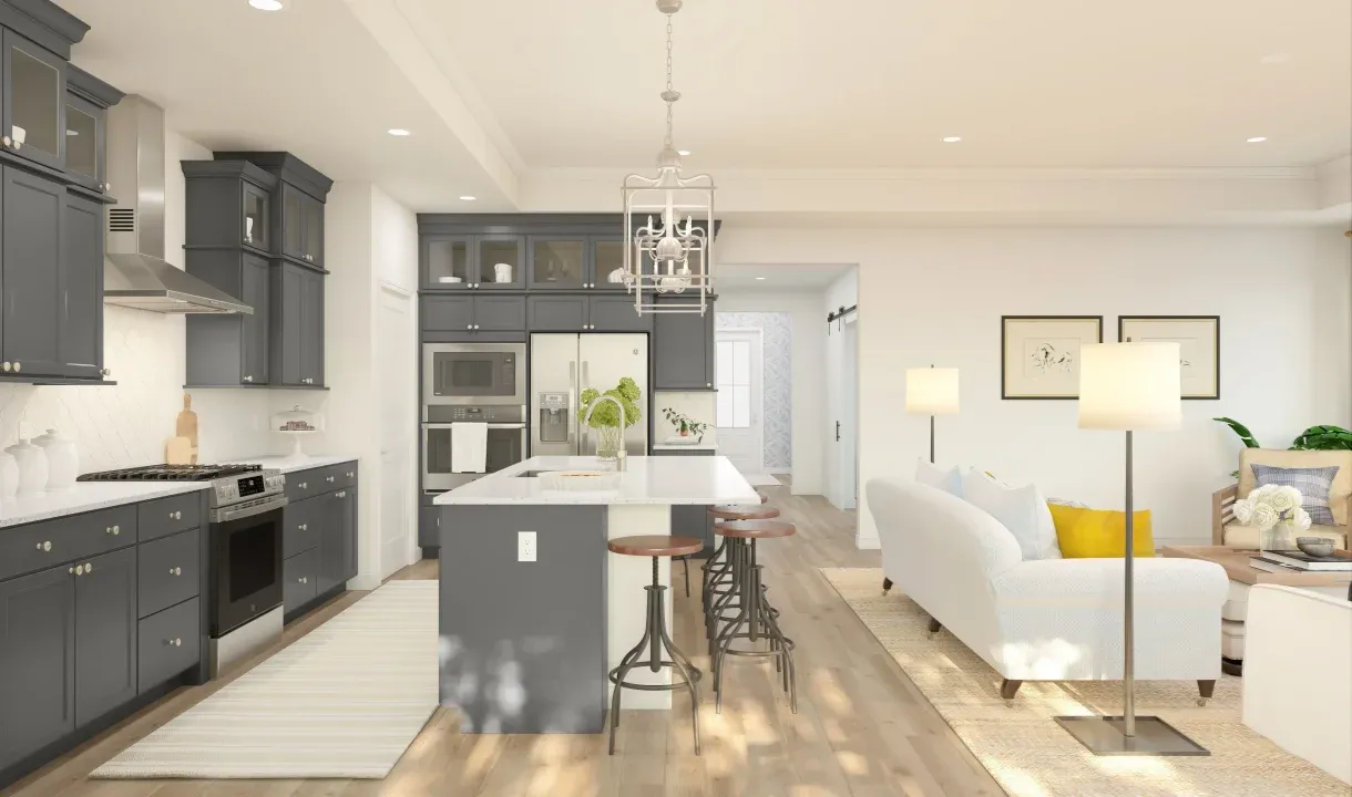 Kitchen with upper glass cabinetry
