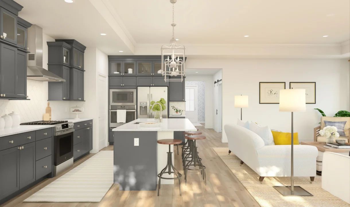 Kitchen with upper glass cabinetry