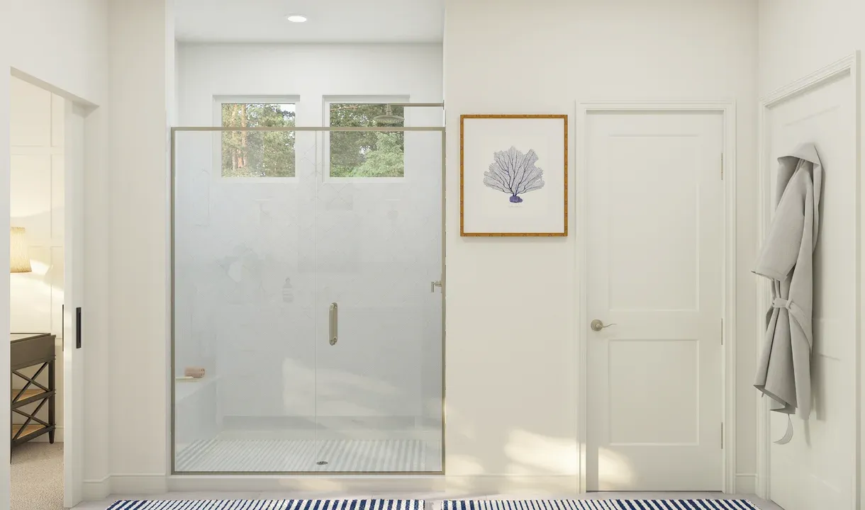 Primary bath with glass shower enclosure