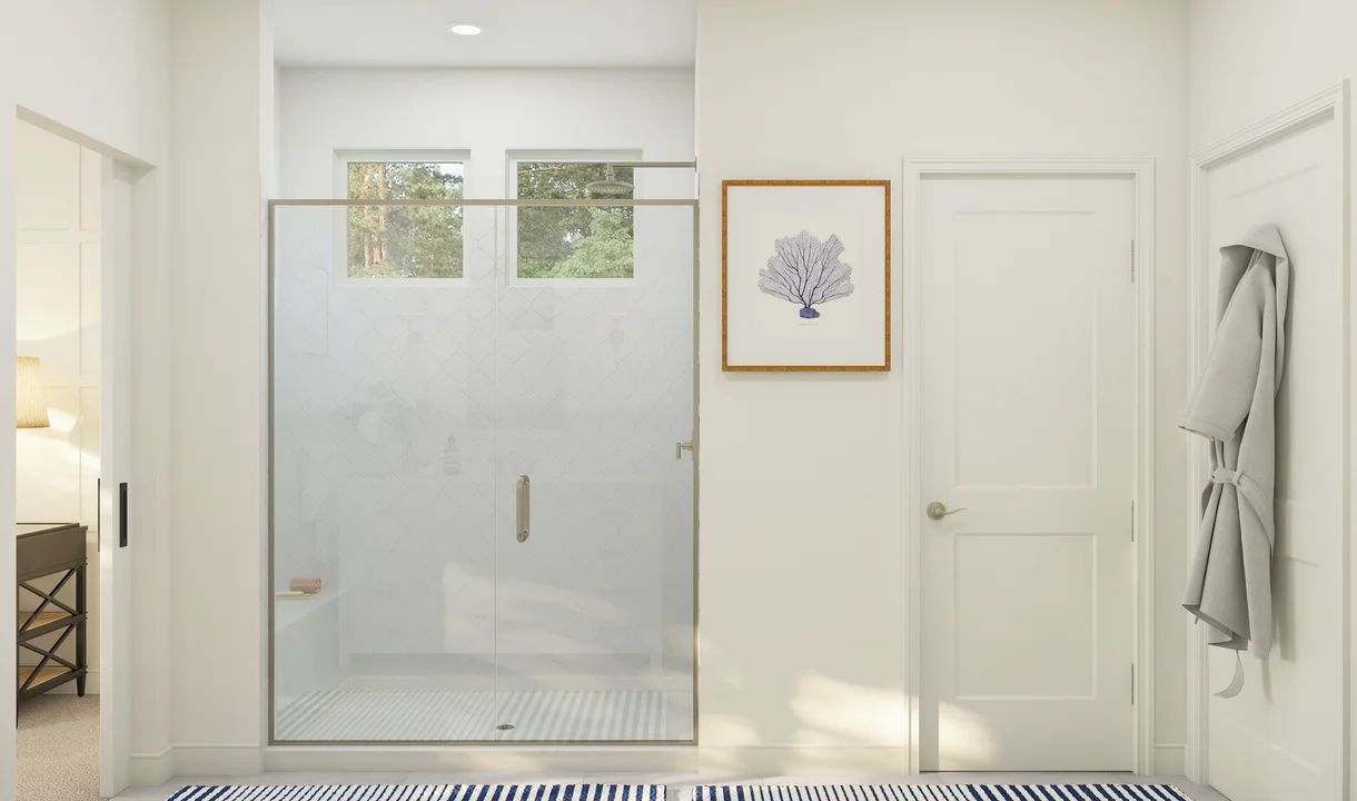 Primary bath with glass shower enclosure