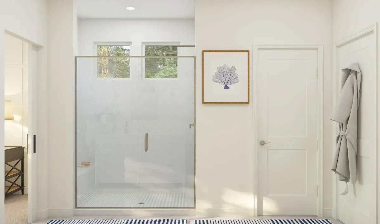 Primary bath with glass shower enclosure
