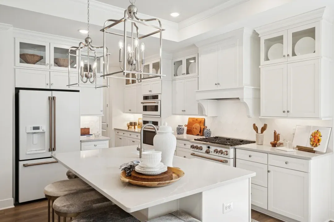 Kitchen with quartz island and countertops