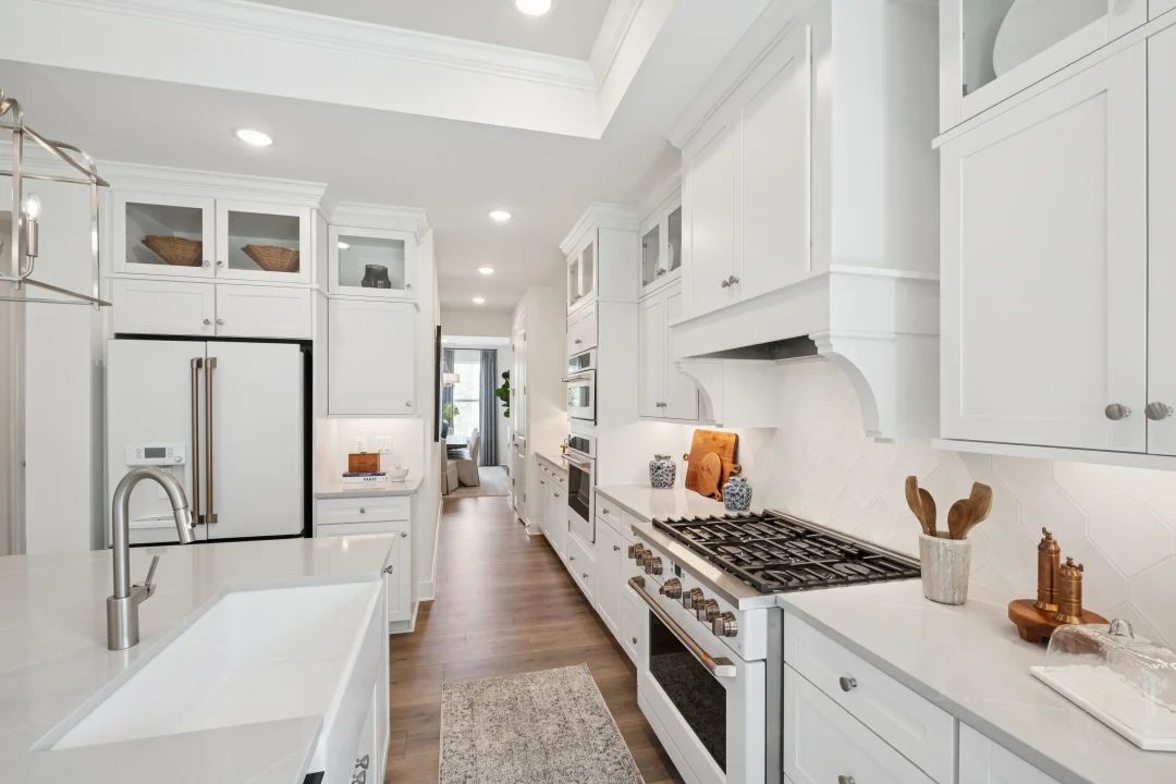 Kitchen with brushed satin nickel finishes
