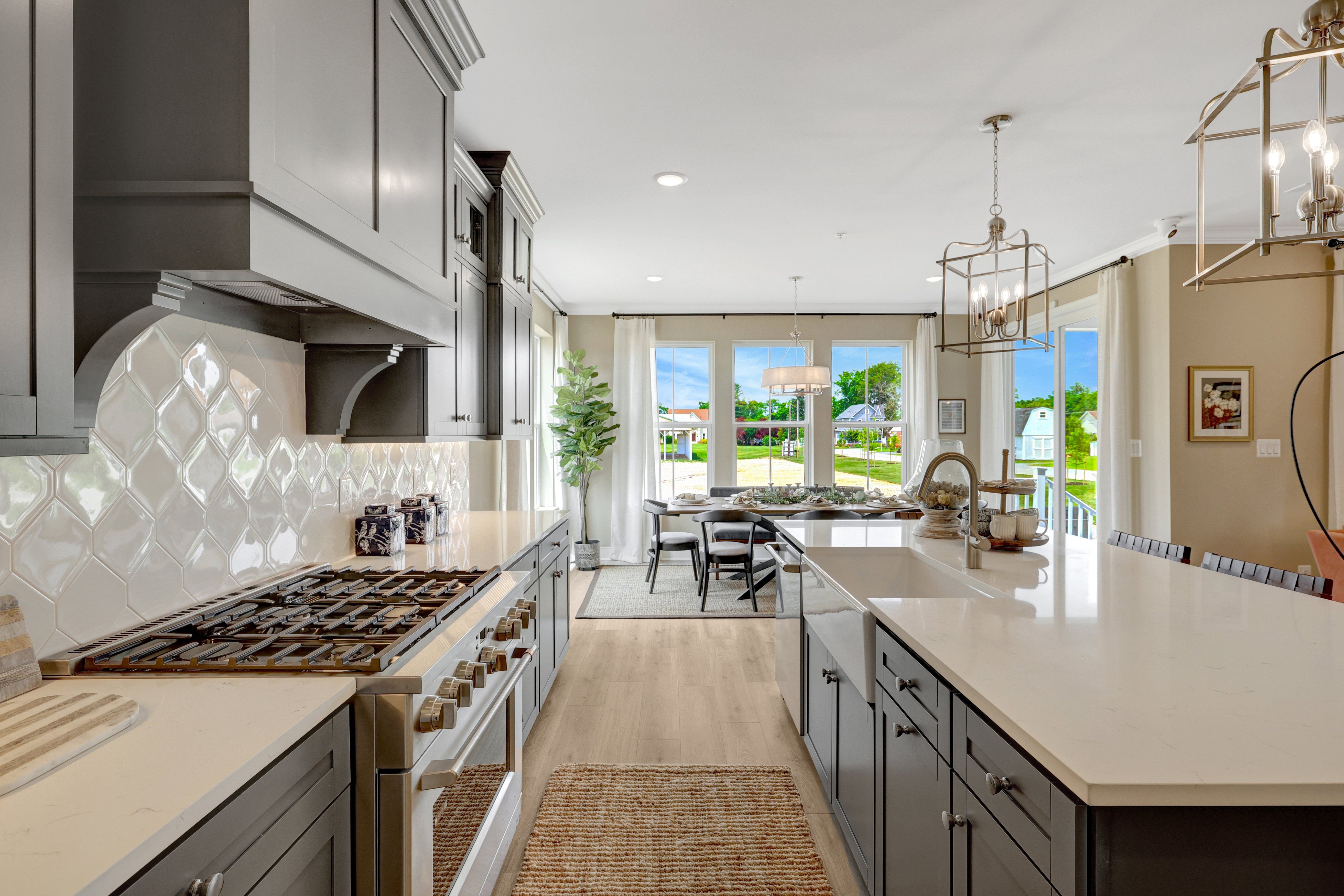 Kitchen with quartz island and countertops