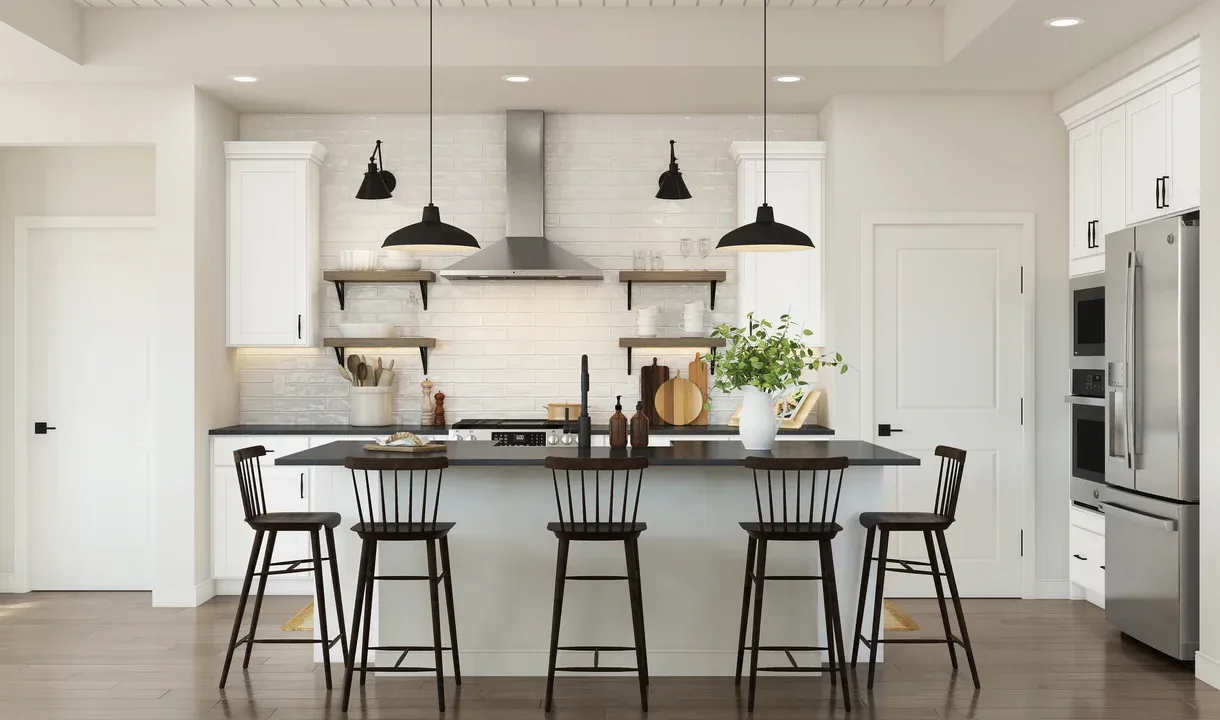 Kitchen with center island and pendant lighting
