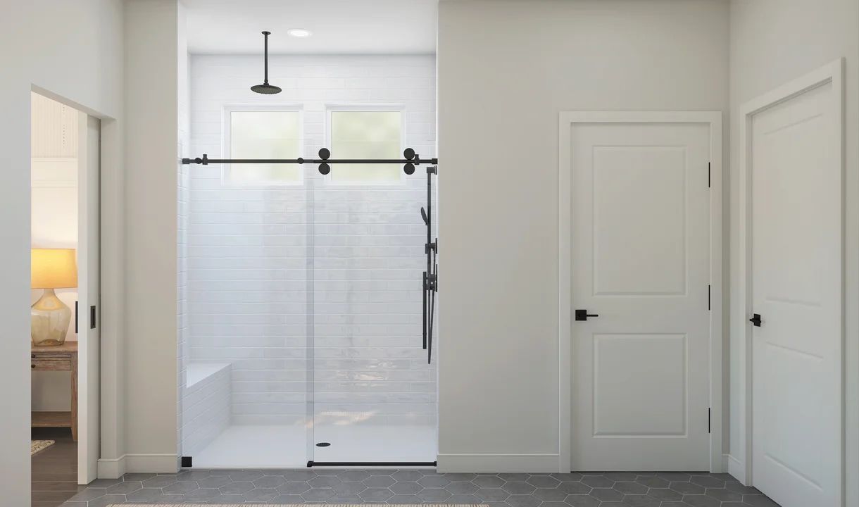 Primary bath with glass shower enclosure